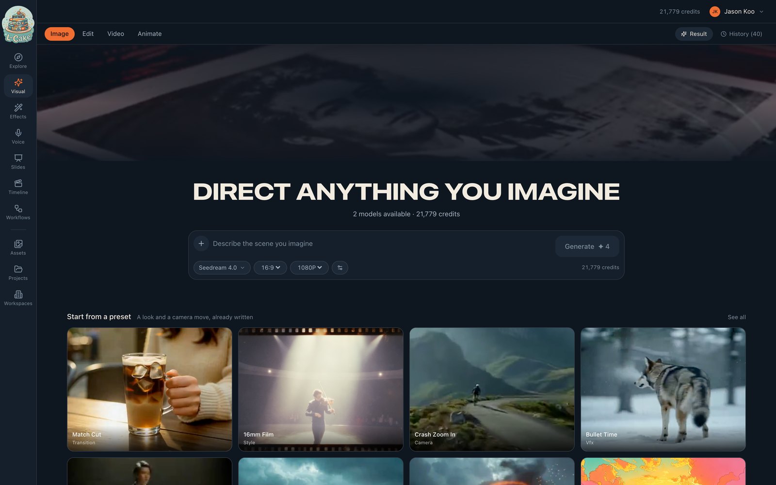 Describe it, or change what you already have — the L-Cake interface